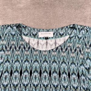 Allison‎ Izu Shirt Womens Size 2 Blue Green Abstract Short Sleeve Hawaii USA